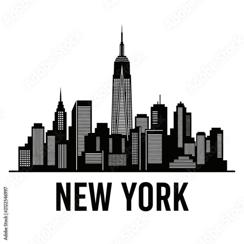 New York City Skyline Silhouette - Black and White Vector