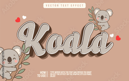 Cute Koala Illustration with Editable Text Effect.