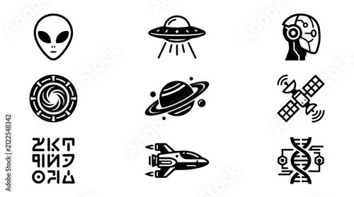 Space Icons: Aliens, UFOs, Planets, and Futuristic Technology
