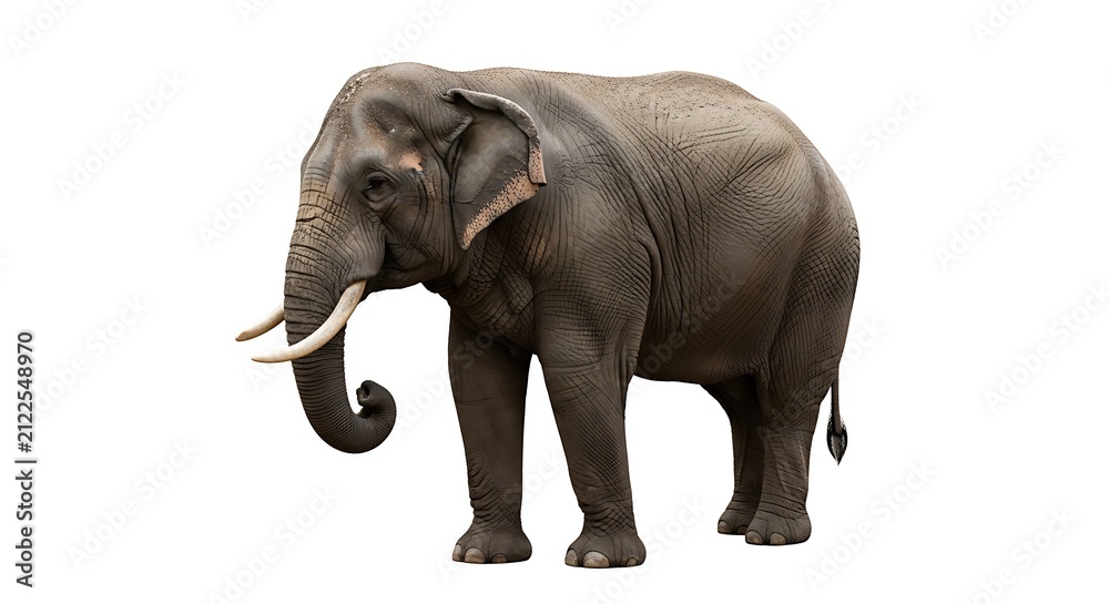 Fototapeta premium Large African elephant standing isolated. Majestic wild animal on a white background.