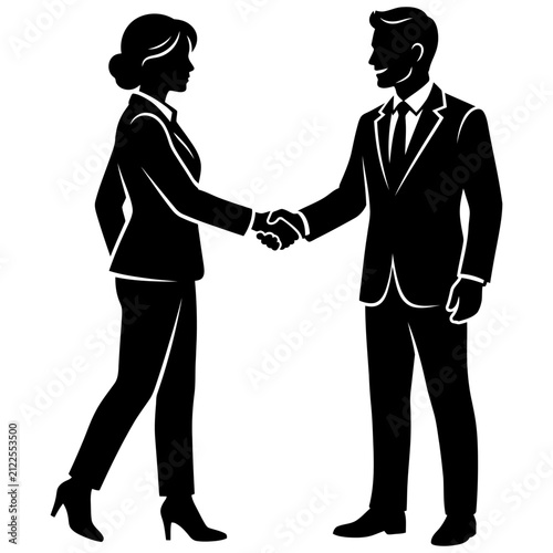 business handshake between a businesswoman and a businessman in a silhouette