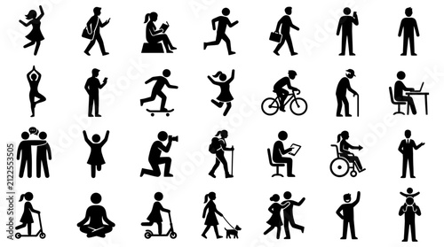 people silhouettes illustrating diverse activities of human figures in various poses perfect for showing modern lifestyle icons.