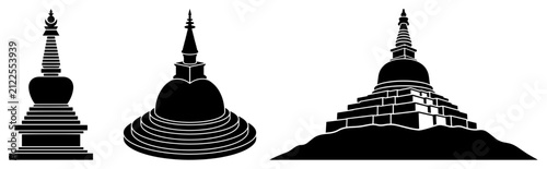 Buddhist stupa and pagoda silhouettes showing different styles of sacred temple architecture