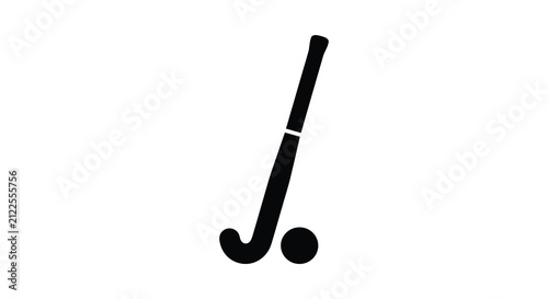 Field hockey stick and ball black silhouette on white background