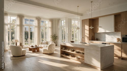Premium Scandinavian Architectural Living Room and Kitchen