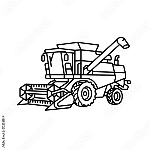 Black and white line drawing of a combine harvester machine.