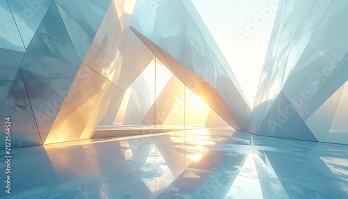Modern geometric background with intersecting translucent triangles. Futuristic 3D polygonal design for corporate branding and tech presentations.
