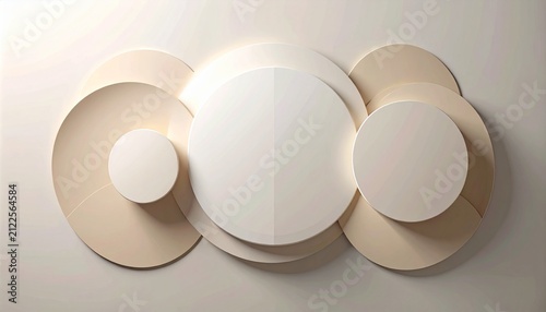Minimalist 3D geometric panels floating in neutral space. Abstract asymmetrical shapes for modern design and clean decor.