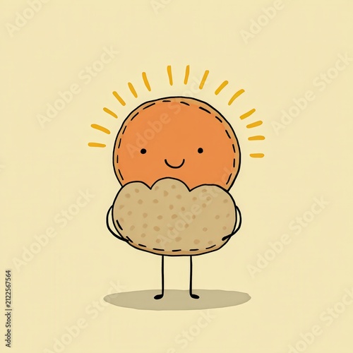 Sun And Cloud Cartoon Character Illustration Cozy Cute