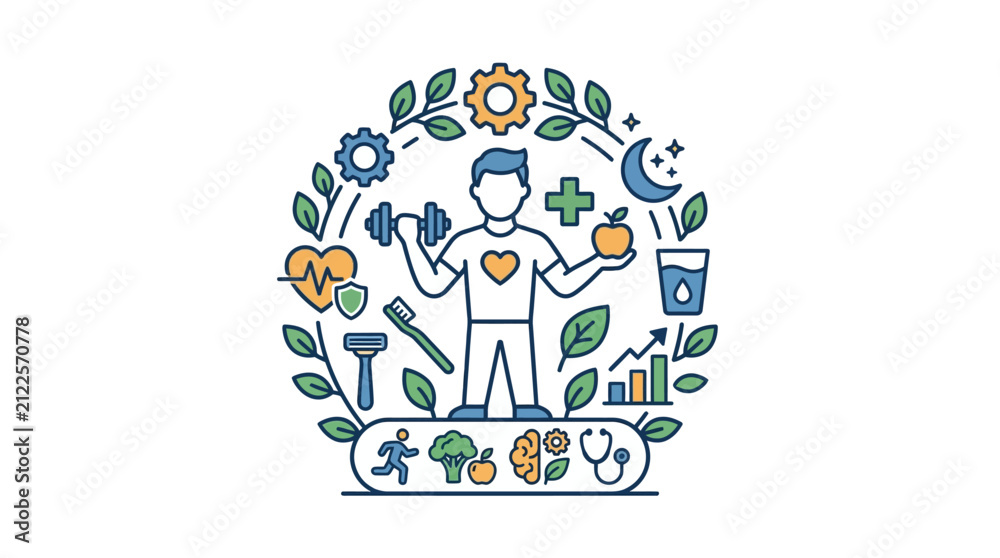 Fototapeta premium Men Health Awareness Campaign Concept with Mustache and Blue Ribbon Illustration