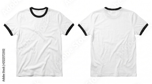 Blank White Ringer TShirt Template Front and Back View.