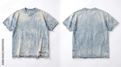 Distressed light blue tie dye tshirt front and back view.