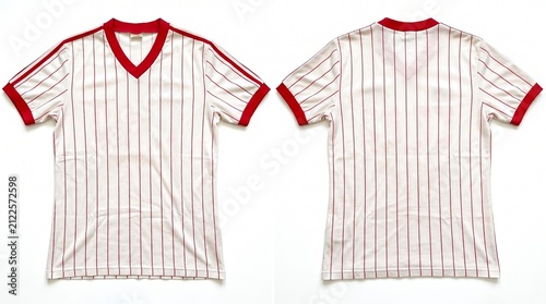 Front and Back View of Vintage White and Red Striped VNeck TShirt.