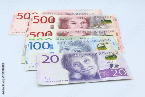Heap with Swedish money banknotes. SEK currency.