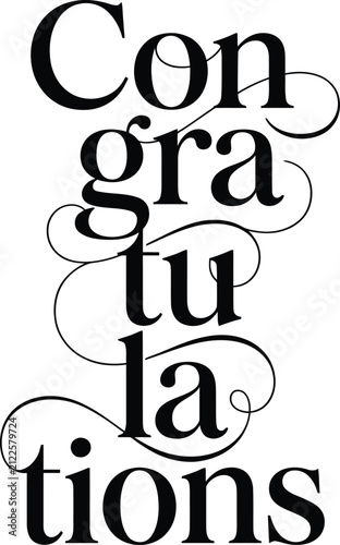 Elegant congratulations typography design with decorative swirls isolated on a plain white background