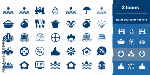 Cuadro en lienzo Water Source Icons Flat Blue Pictograms On White Background
