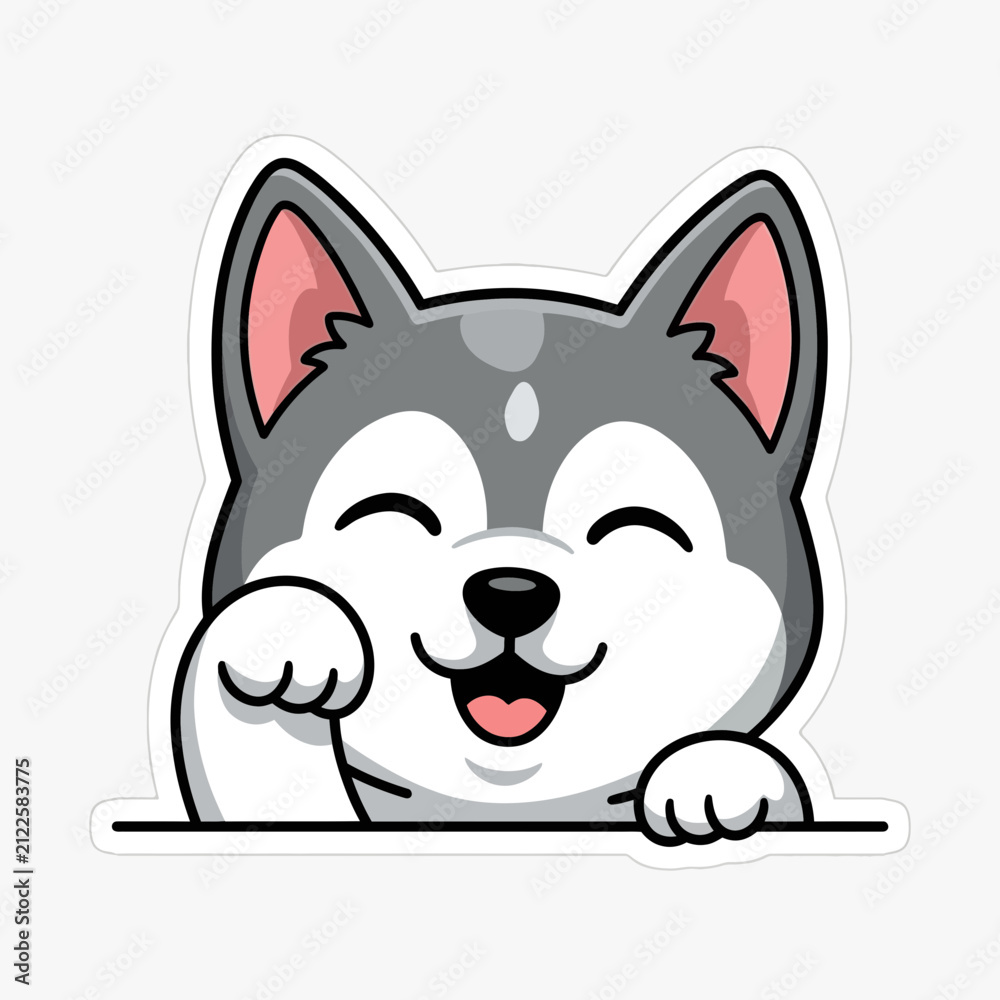 Fototapeta premium Smiling Cartoon Husky Dog Face Closeup.