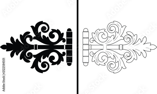 Ornate Door Handle with Intricate Floral Design Featuring Vector, Illustration, Graphic