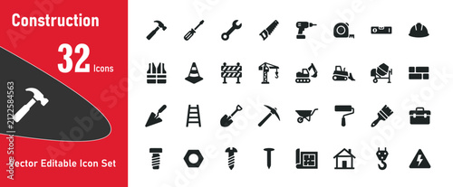 Comprehensive construction tools collection featuring a professional graphic illustration editable vector set for architectural design and industrial engineering project graphic needs