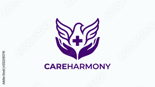 CareHarmony Logo with Dove, Cross, and Hands Symbolizing Health and Compassion.