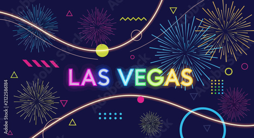 Las Vegas Neon Sign with Fireworks and Geometric Shapes - Celebration Theme