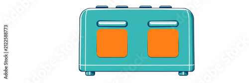 Cartoon style illustration of a blue kitchen toaster