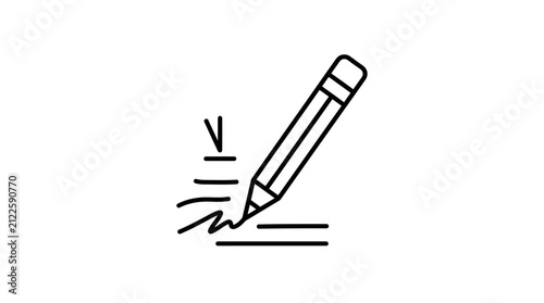Simple line art icon of a pencil writing on paper.