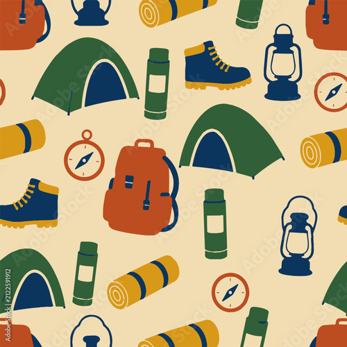 Camping Equipment Seamless Pattern