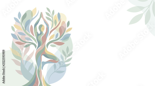 Abstract illustration of a human figure merging with a tree shape representing wellness.