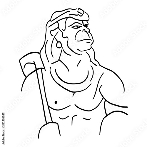 Foto Lord hanuman carrying mace gada in traditional indian mythology line art style