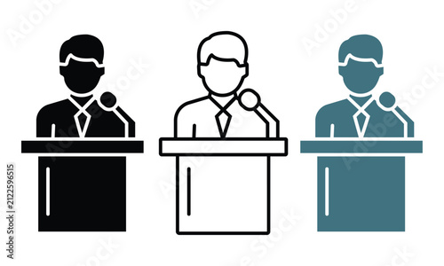 Speaker at podium for public speaking and presentation in different styles