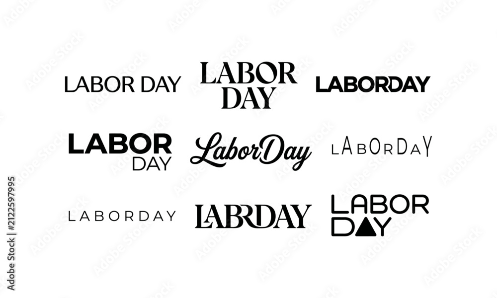 Obraz premium Labor Day Minimal Typography Bundle Modern Clean Lettering Collection for Holiday Poster, T Shirt, Sticker, Banner, Merchandise, Social Media, and Print Design