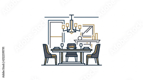 Modern Dining Setup with Overhead Lighting.