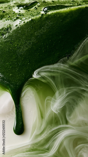 iced matcha latte liquid layers with green and ivory marbling, abstract matcha milk swirl texture for premium backgrounds, seamless matcha beverage pattern with organic green tea and creamy milk flow 