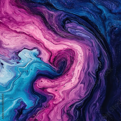 Vibrant abstract swirl of colors in deep space featuring shades of pink blue and purple
