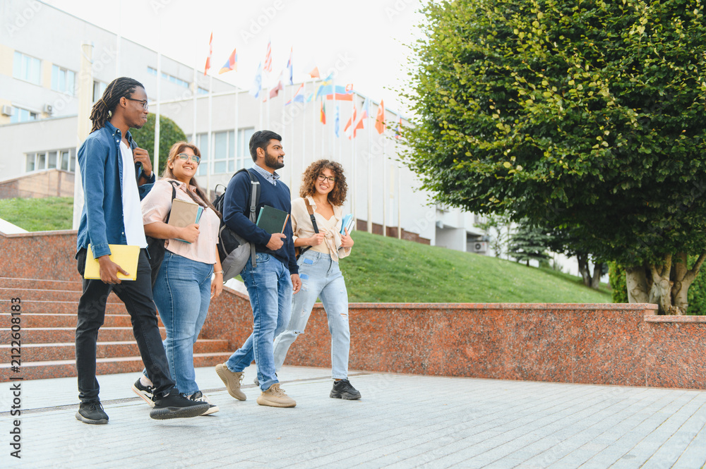 Fototapeta premium Diverse students walking on university campus together