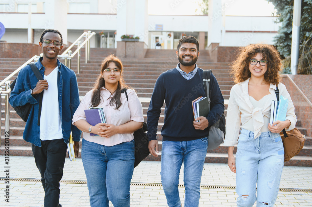Obraz premium Diverse group of young students walking on campus