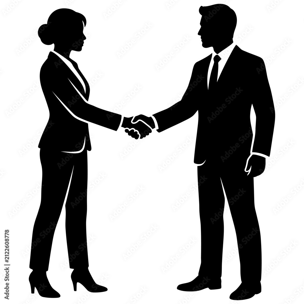 Fototapeta premium business people shaking hands a man and woman in silhouette closing a deal