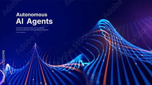 Abstract AI data streams glowing neural lines on dark background. Futuristic visualization for artificial intelligence, machine learning and AI agents. Data luminous particle connections of AI systems