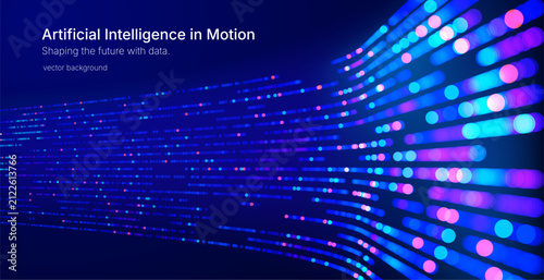 Futuristic data array visualization with flowing particle waves and digital interface representing big data analysis, pattern recognition, artificial intelligence, machine learning vector background