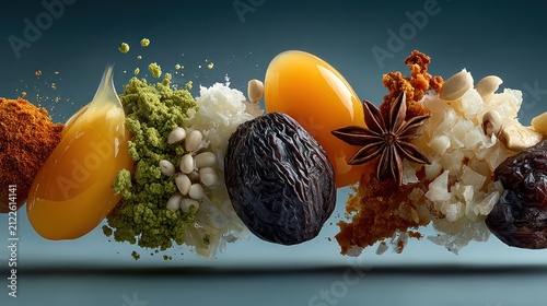 Spices and herbs in motion.