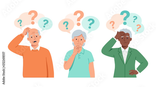 Senior citizens looking confused and trying to remember