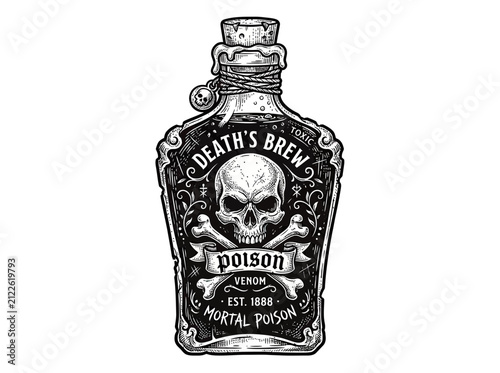 Bild auf Leinwand Vintage Poison Bottle with Skull and Crossbones Emblem