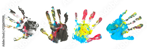 Colorful hand print isolated on white background