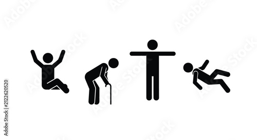 Obraz na płótnie A series of simple black stick figures depict the stages of human life and decli