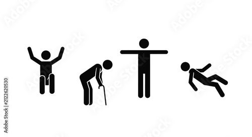 Принти на полотні Simple black stick figures illustrate the stages of human life from infancy to o