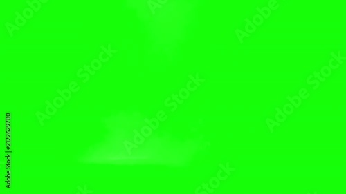 Ground smoke explosion with flying debris on green screen. Black smoke burst detonation. Fast ground blast smoke isolated