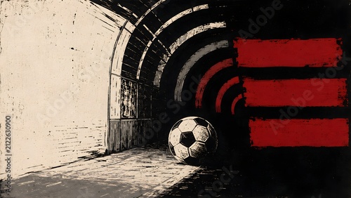 sports football media blackout and restricted match coverage symbolised by ball in dark broadcast tunnel

