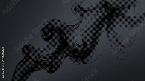 Abstract black smoke swirls on gray background.