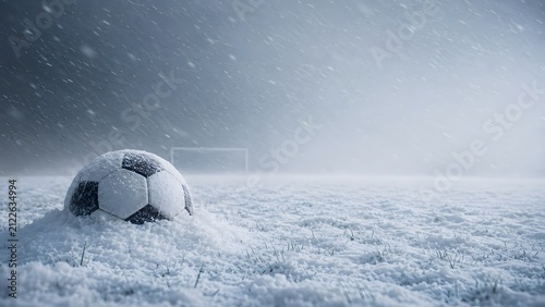 sports football climate blizzard burying a ball on a frozen pitch with low visibility

